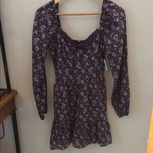 Altar’d State Floral Boho Cottagecore Mini Dress Purple Wine Long Sleeve X-Small